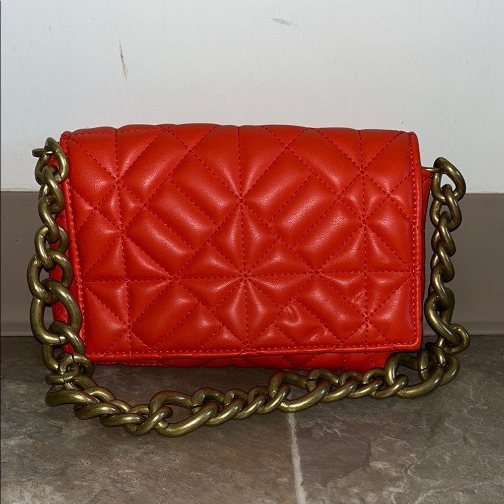 Zara Quilted Red Chain Shoulder Bag